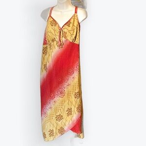 Ethereal Sunset 90s-Y2K Metallic Romantic Floral Festival Empire Slip Dress ~ 24